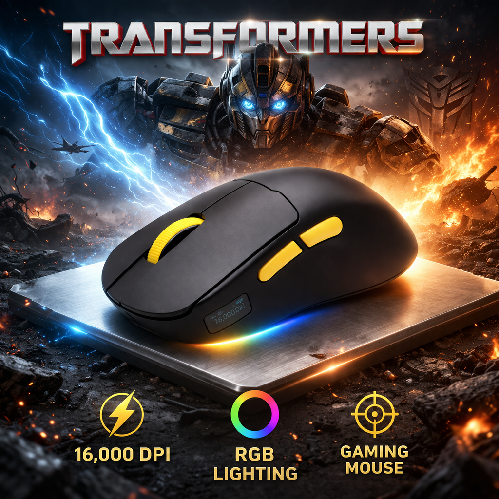 Transformers Autobots TF-GM04 Pro Wireless Esports Gaming Mouse, 53g Ultra-Light, Tri-Mode Bluetooth/2.4GHz/Wired - 24000 DPI RGB 6 Buttons