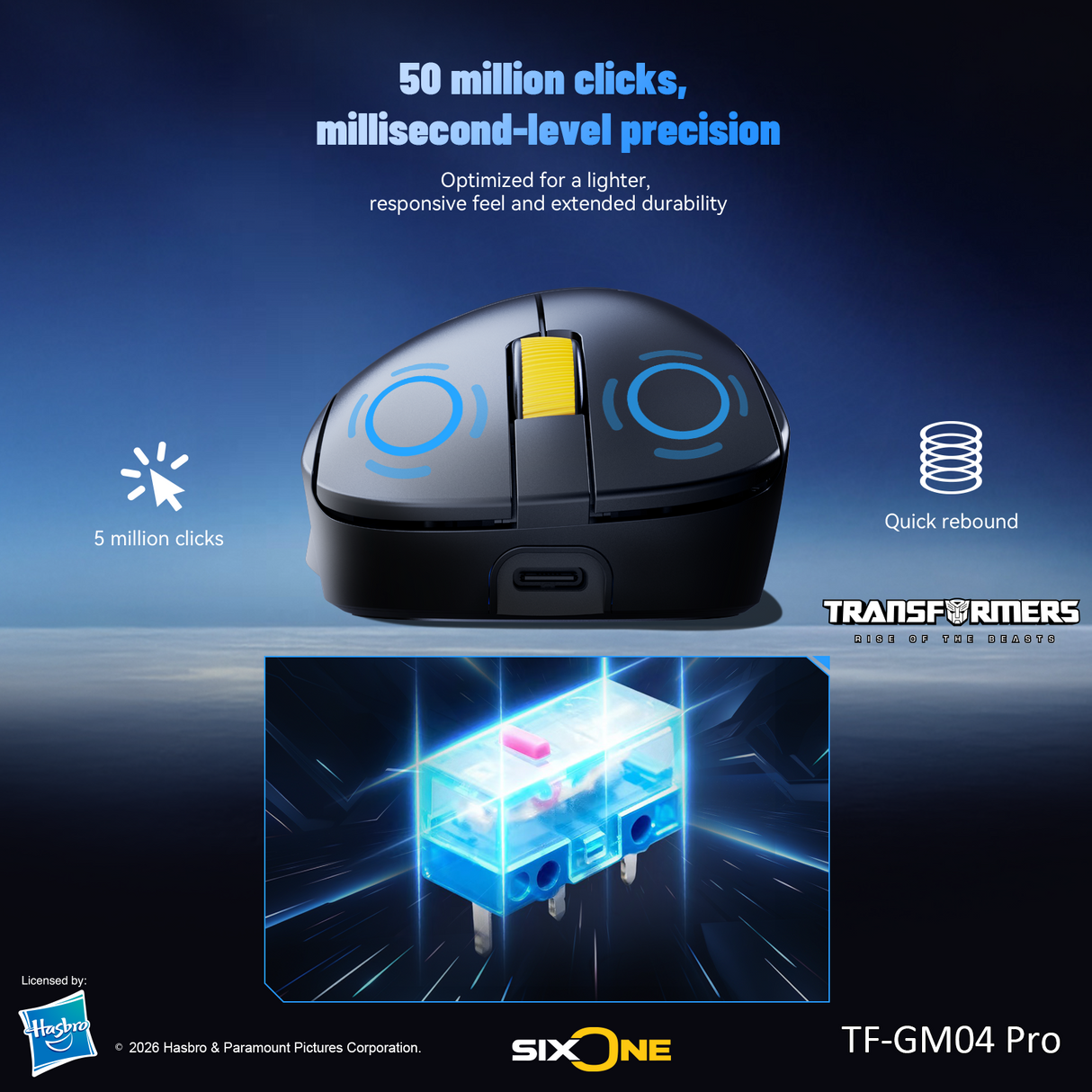 Transformers Autobots TF-GM04 Pro Wireless Esports Gaming Mouse, 53g Ultra-Light, Tri-Mode Bluetooth/2.4GHz/Wired - 24000 DPI RGB 6 Buttons