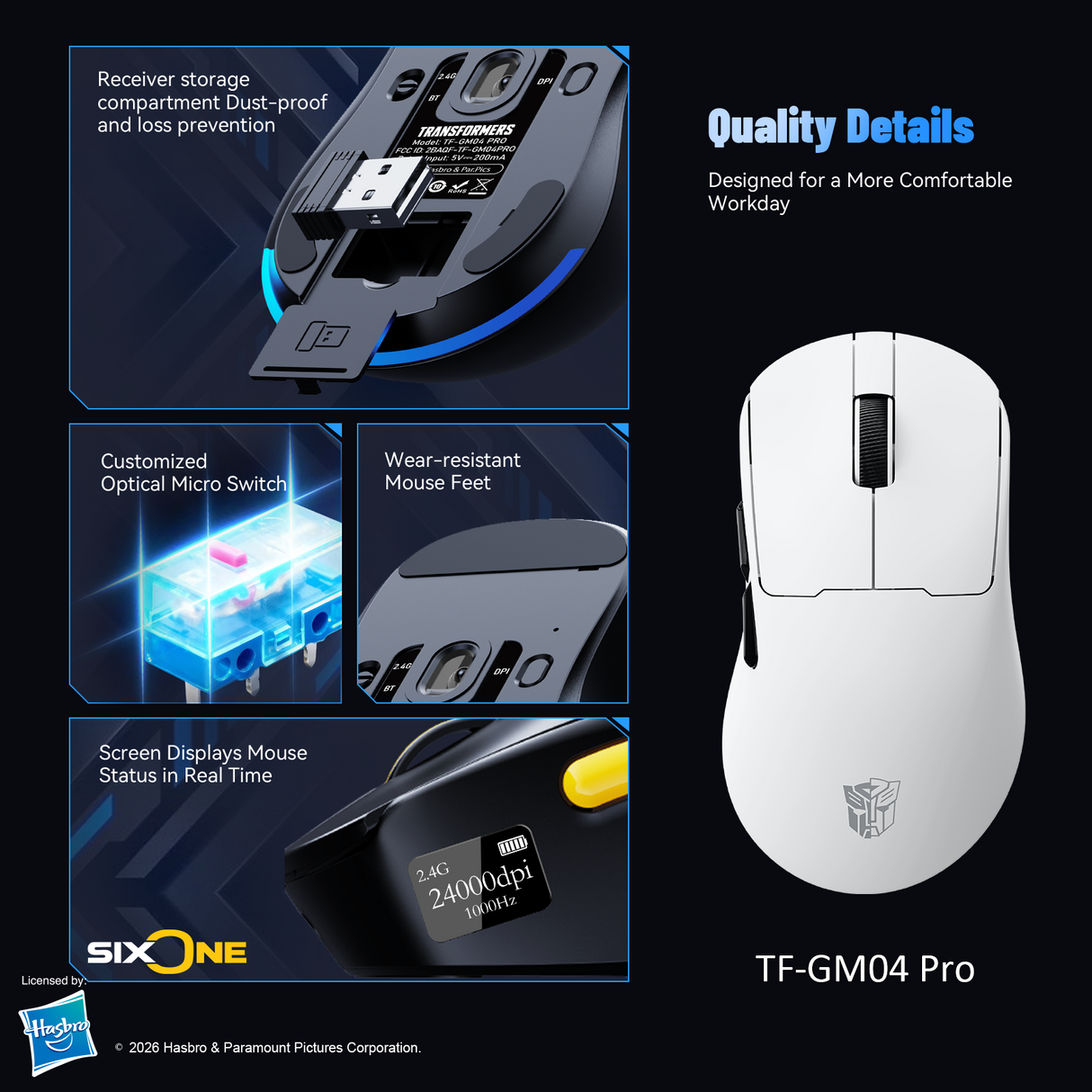 Transformers Autobots TF-GM04 Pro Wireless Esports Gaming Mouse, 53g Ultra-Light, Tri-Mode Bluetooth/2.4GHz/Wired - 24000 DPI RGB 6 Buttons