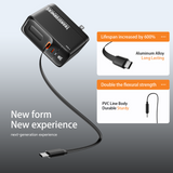 Transformers StarSaber TF-S01 40W GaN USB-C Fast Charger with Retractable 32” Cable, Dual USB-C (20W+12W) Compact Wall Charger for iPhone, Samsung, Google Pixel, iPad AC 100-240V