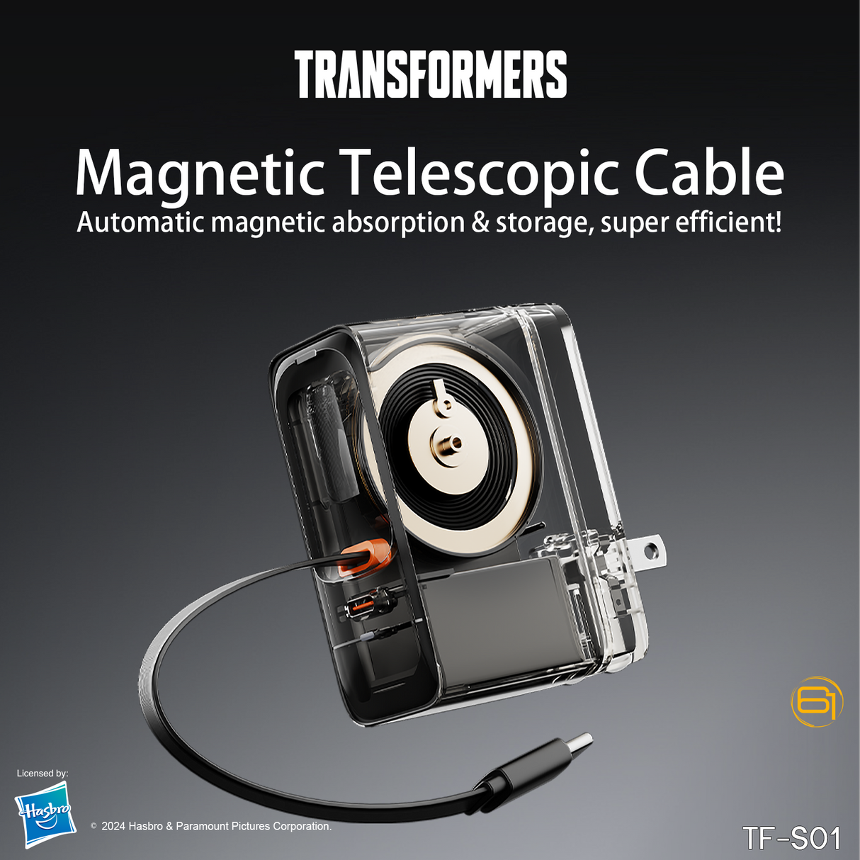 Transformers StarSaber TF-S01 40W GaN USB-C Fast Charger with Retractable 32” Cable, Dual USB-C (20W+12W) Compact Wall Charger for iPhone, Samsung, Google Pixel, iPad AC 100-240V