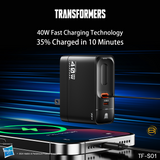 Transformers StarSaber TF-S01 40W GaN USB-C Fast Charger with Retractable 32” Cable, Dual USB-C (20W+12W) Compact Wall Charger for iPhone, Samsung, Google Pixel, iPad AC 100-240V