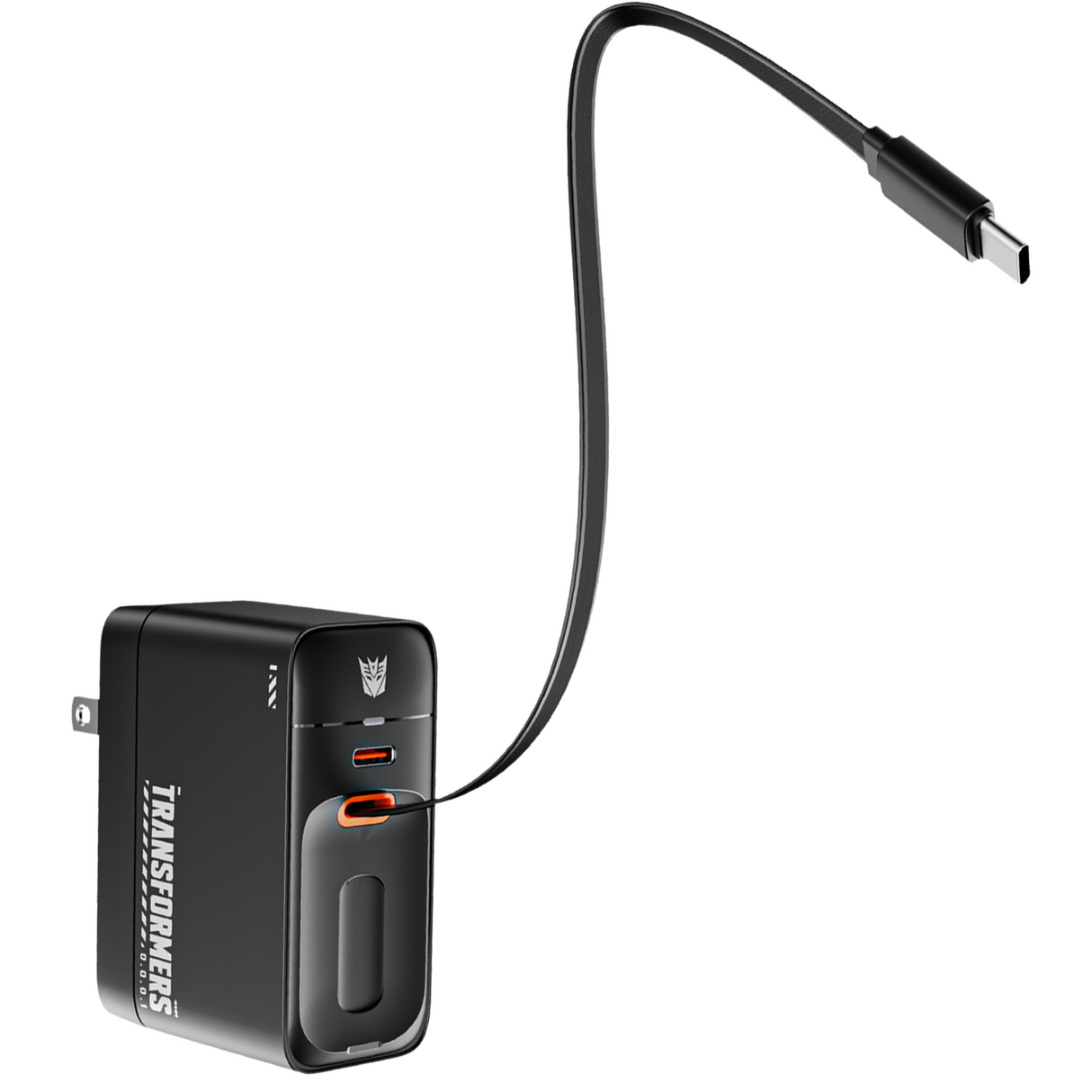 Transformers StarSaber TF-S01 40W GaN USB-C Fast Charger with Retractable 32” Cable, Dual USB-C (20W+12W) Compact Wall Charger for iPhone, Samsung, Google Pixel, iPad AC 100-240V