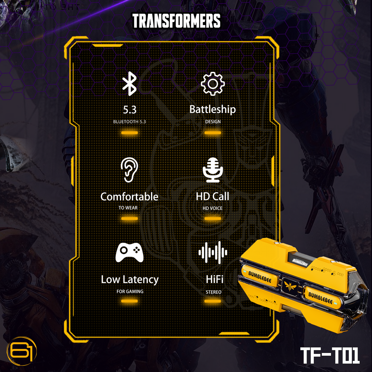 Transformers TF-T01 True Wireless Earbuds Wireless Bluetooth 5.4 Ear Buds Deep Bass Sound Earbud with Smart Noise Cancelling Mic IPX5 Waterproof in Ear Earphones for Android iOS Blue