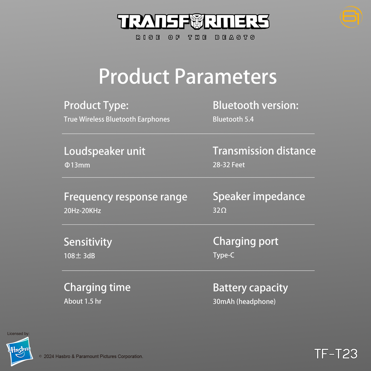 Transformers TF-T23 Wireless Bluetooth Earbuds - Premium Zinc Alloy Case RGB Breathing Lights, Gaming Mode, 13mm Loudspeaker, Deep Bass Sound, Long Battery Life, Type-C Fast Charge