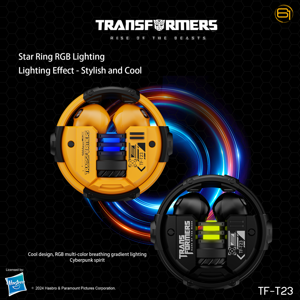 Transformers TF-T23 Wireless Bluetooth Earbuds - Premium Zinc Alloy Case RGB Breathing Lights, Gaming Mode, 13mm Loudspeaker, Deep Bass Sound, Long Battery Life, Type-C Fast Charge
