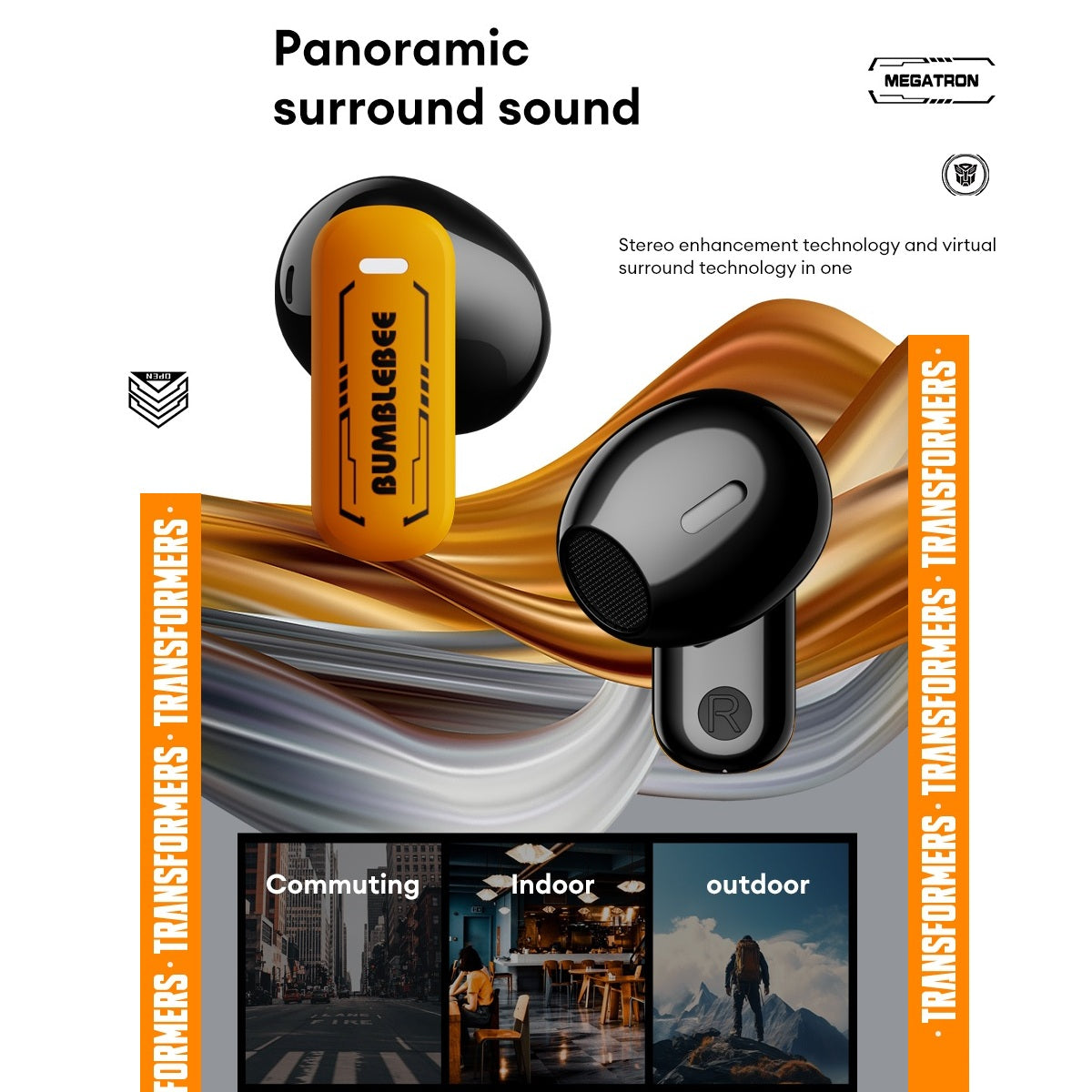 Transformers TF-T31 Bluetooth TWS Wireless Earbuds with Mechanical Shell Design Passive Noise Cancelling In-Ear Cool HiFi HD Calling Music Game Modes Low Latency Sports Earphones