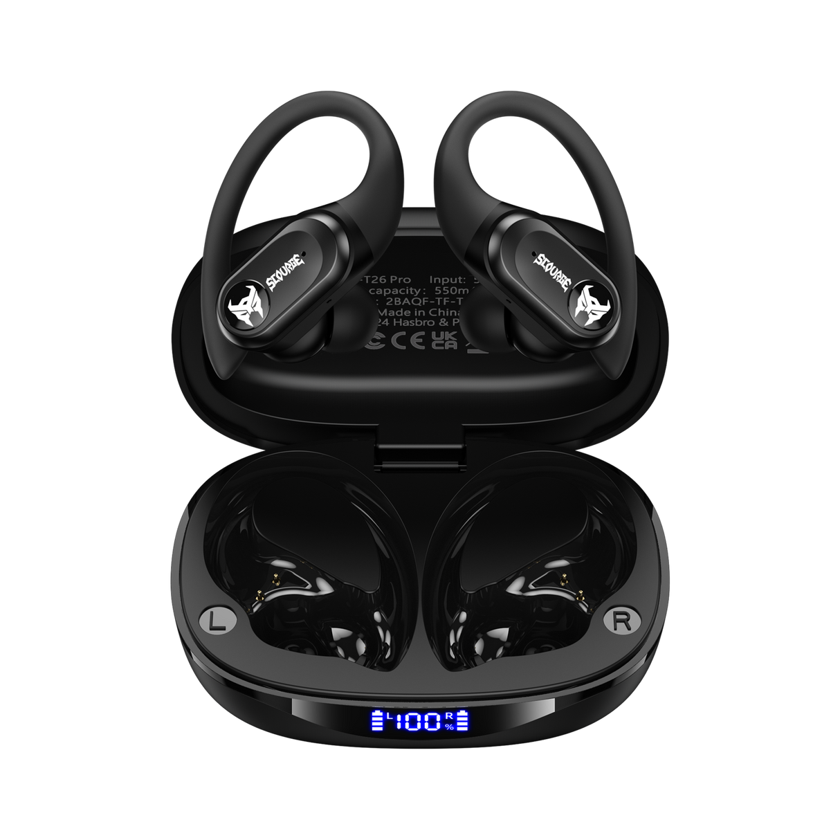 Transformers TF-T26 Pro Over The Ear Earbuds Wireless Bluetooth 5.4 Ear Buds with Earhooks 65H Playtimes Deep Bass Sound IPX5 Mic IPX5 Waterproof Earphones for Sport/Workout
