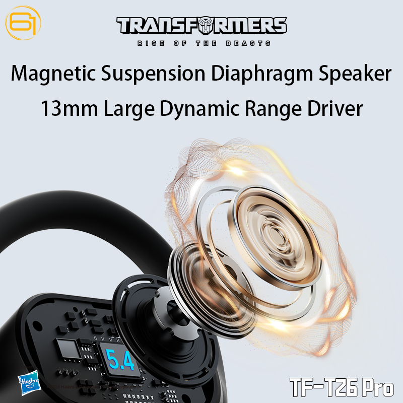 Transformers TF-T26 Pro Over The Ear Earbuds Wireless Bluetooth 5.4 Ear Buds with Earhooks 65H Playtimes Deep Bass Sound IPX5 Mic IPX5 Waterproof Earphones for Sport/Workout