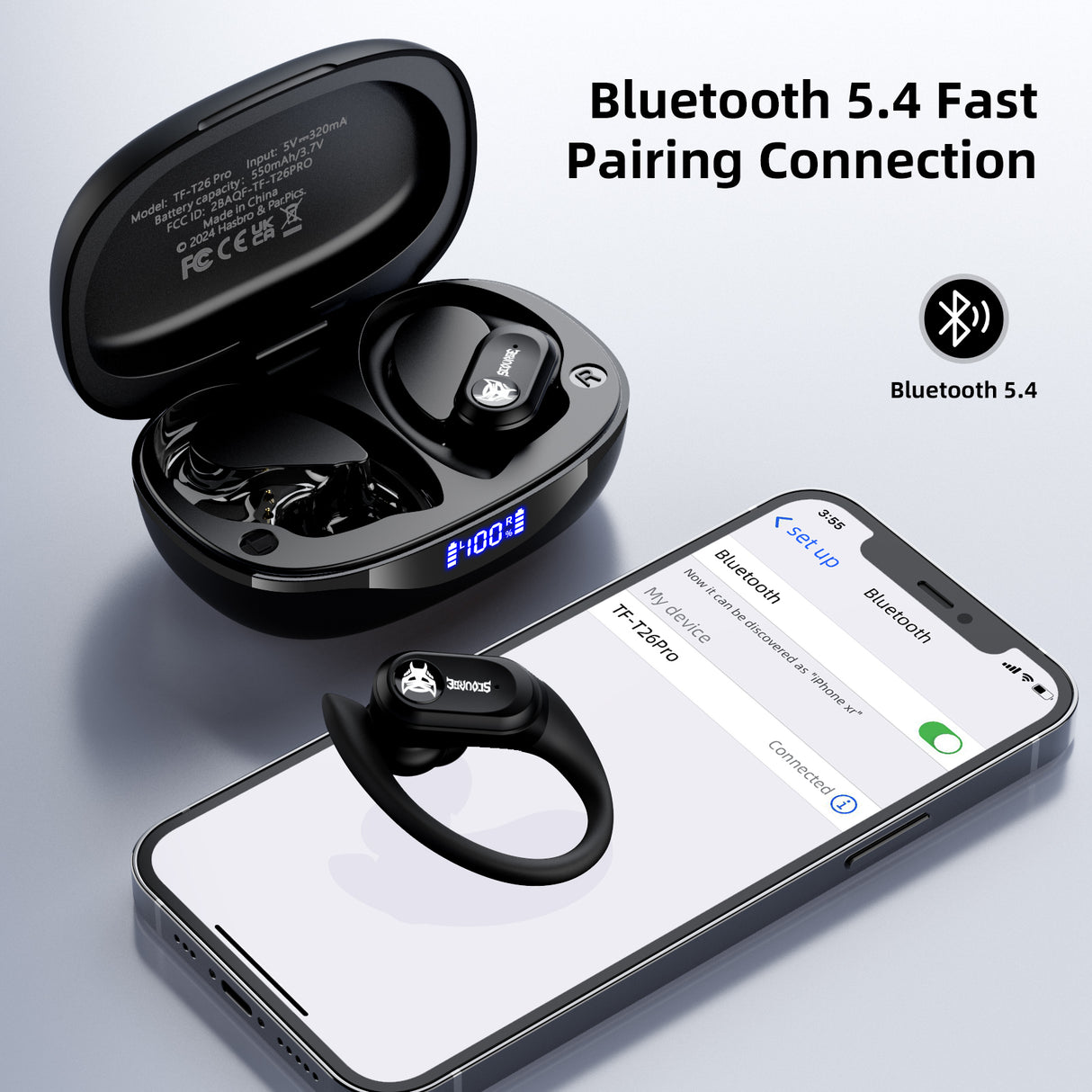 Transformers TF-T26 Pro Over The Ear Earbuds Wireless Bluetooth 5.4 Ear Buds with Earhooks 65H Playtimes Deep Bass Sound IPX5 Mic IPX5 Waterproof Earphones for Sport/Workout