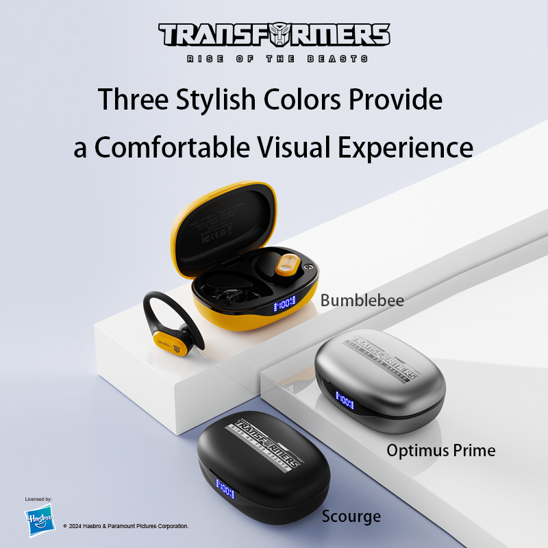 Transformers TF-T26 Pro Over The Ear Earbuds Wireless Bluetooth 5.4 Ear Buds with Earhooks 65H Playtimes Deep Bass Sound IPX5 Mic IPX5 Waterproof Earphones for Sport/Workout