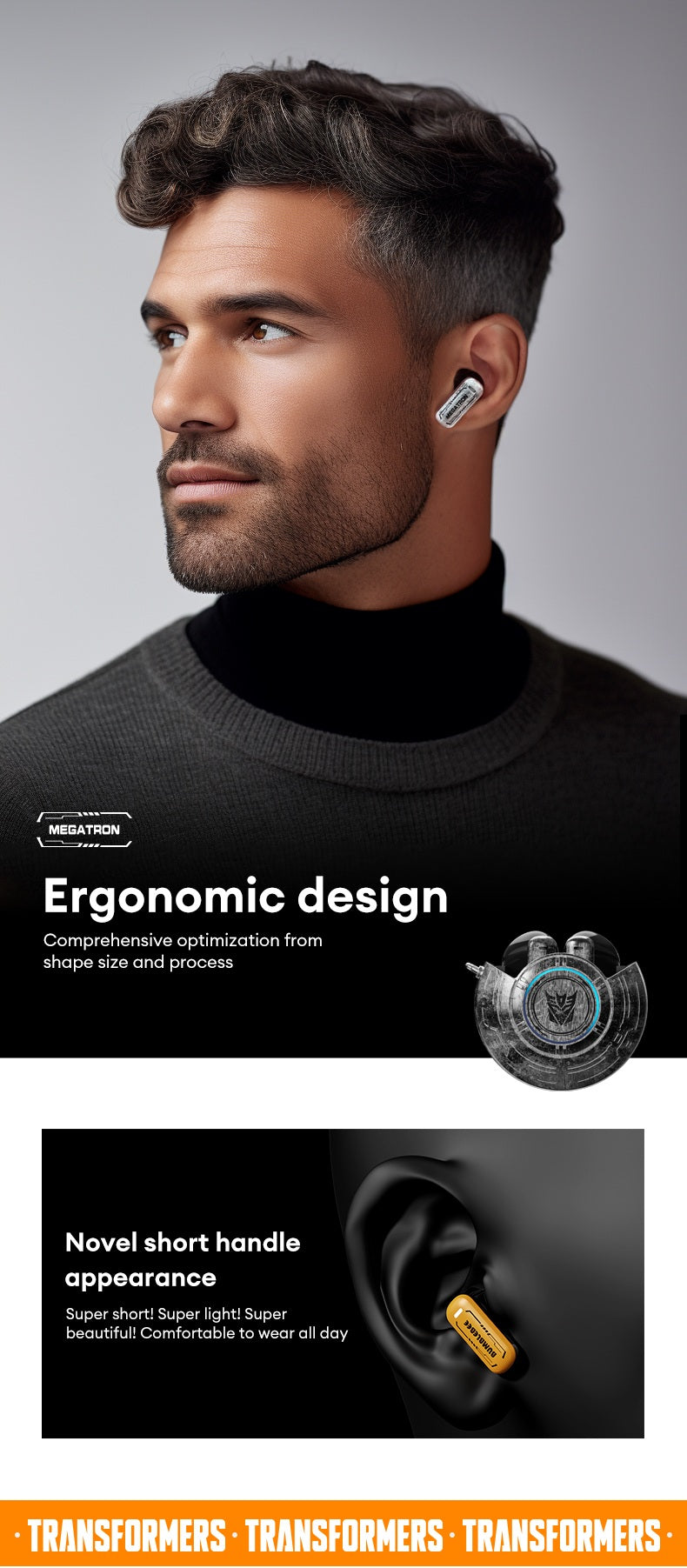Transformers TF-T31 Bluetooth TWS Wireless Earbuds with Mechanical Shell Design Passive Noise Cancelling In-Ear Cool HiFi HD Calling Music Game Modes Low Latency Sports Earphones