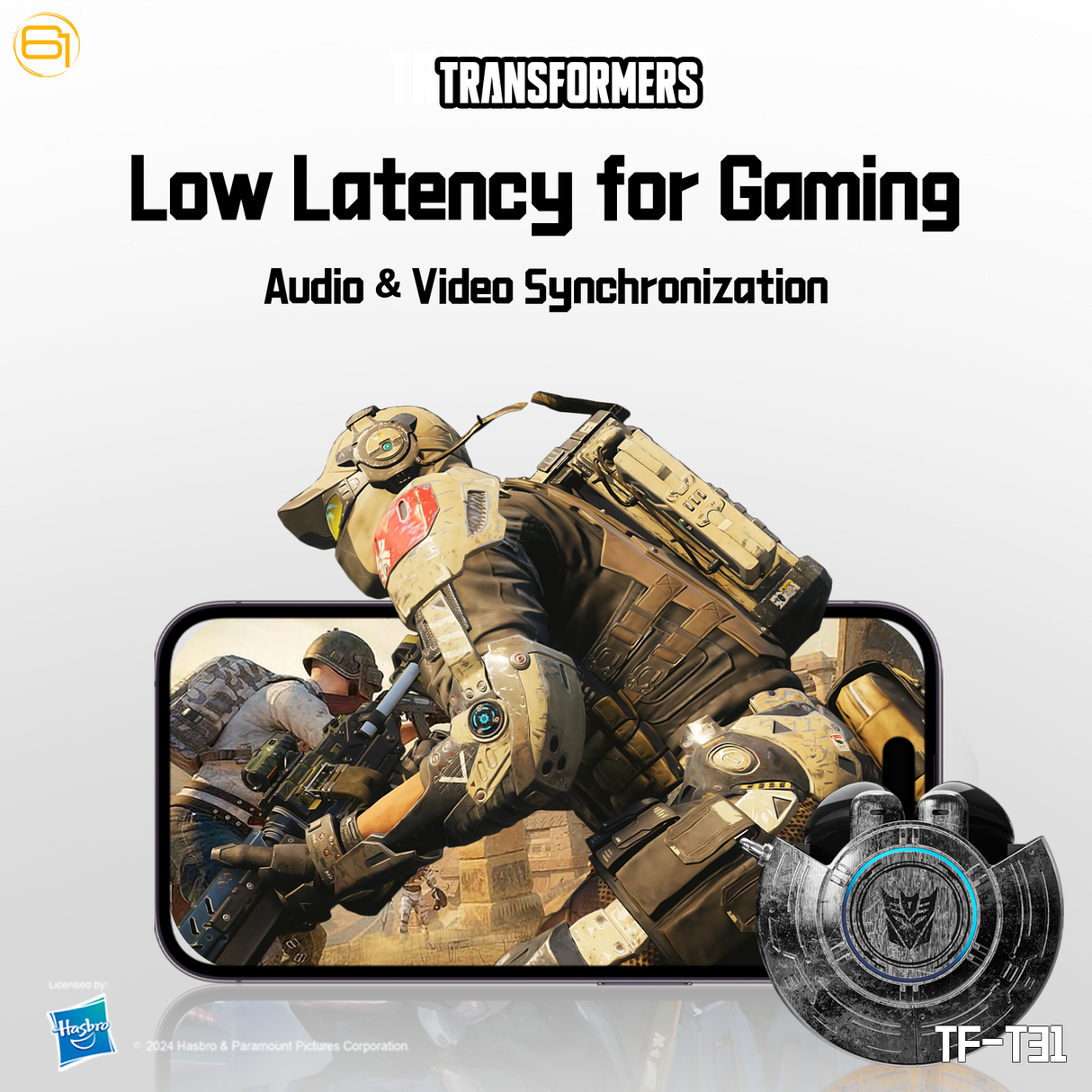 Transformers TF-T31 Bluetooth TWS Wireless Earbuds with Mechanical Shell Design Passive Noise Cancelling In-Ear Cool HiFi HD Calling Music Game Modes Low Latency Sports Earphones
