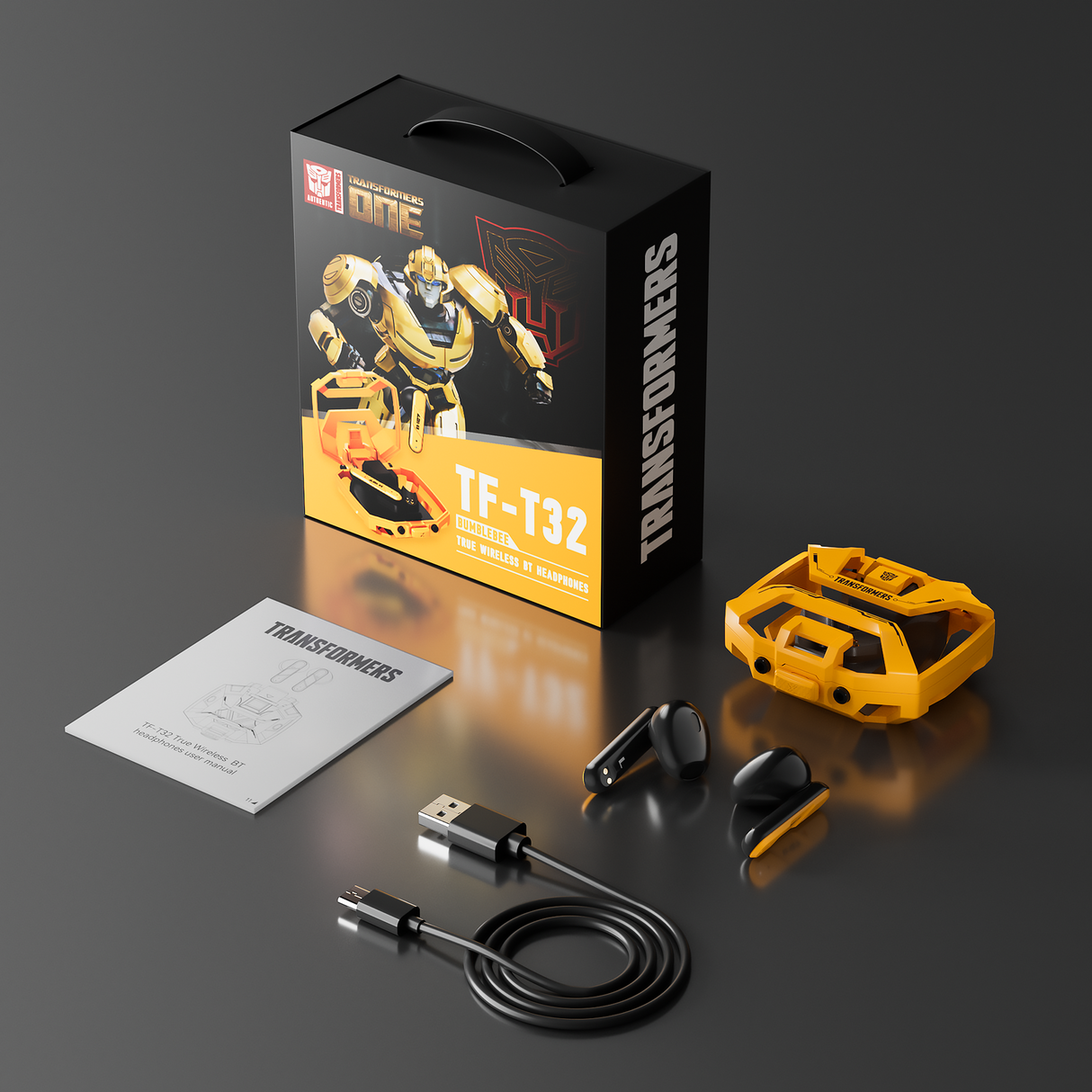 Transformers TF-T32 Wireless Bluetooth Earbuds - Zinc Alloy Case, Low-Latency Gaming & Music Modes, 13mm Loudspeaker, USB-C Fast Charging, Deep Bass Sound Long Battery 24H Playtime