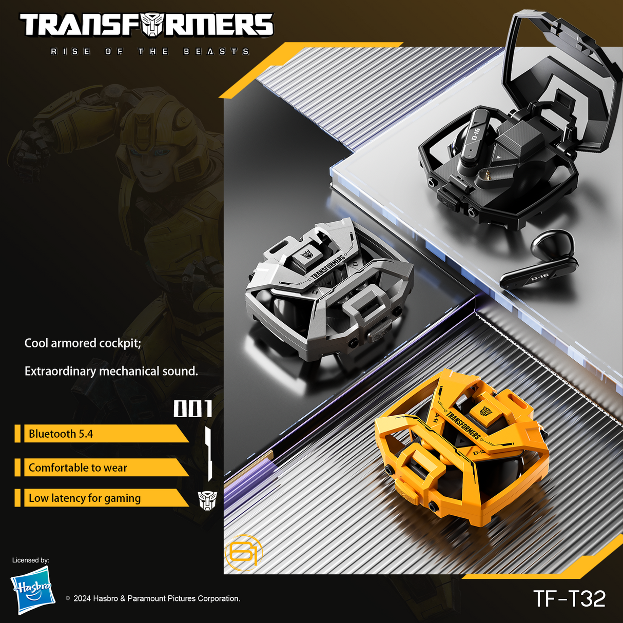 Transformers TF-T32 Wireless Bluetooth Earbuds - Zinc Alloy Case, Low-Latency Gaming & Music Modes, 13mm Loudspeaker, USB-C Fast Charging, Deep Bass Sound Long Battery 24H Playtime