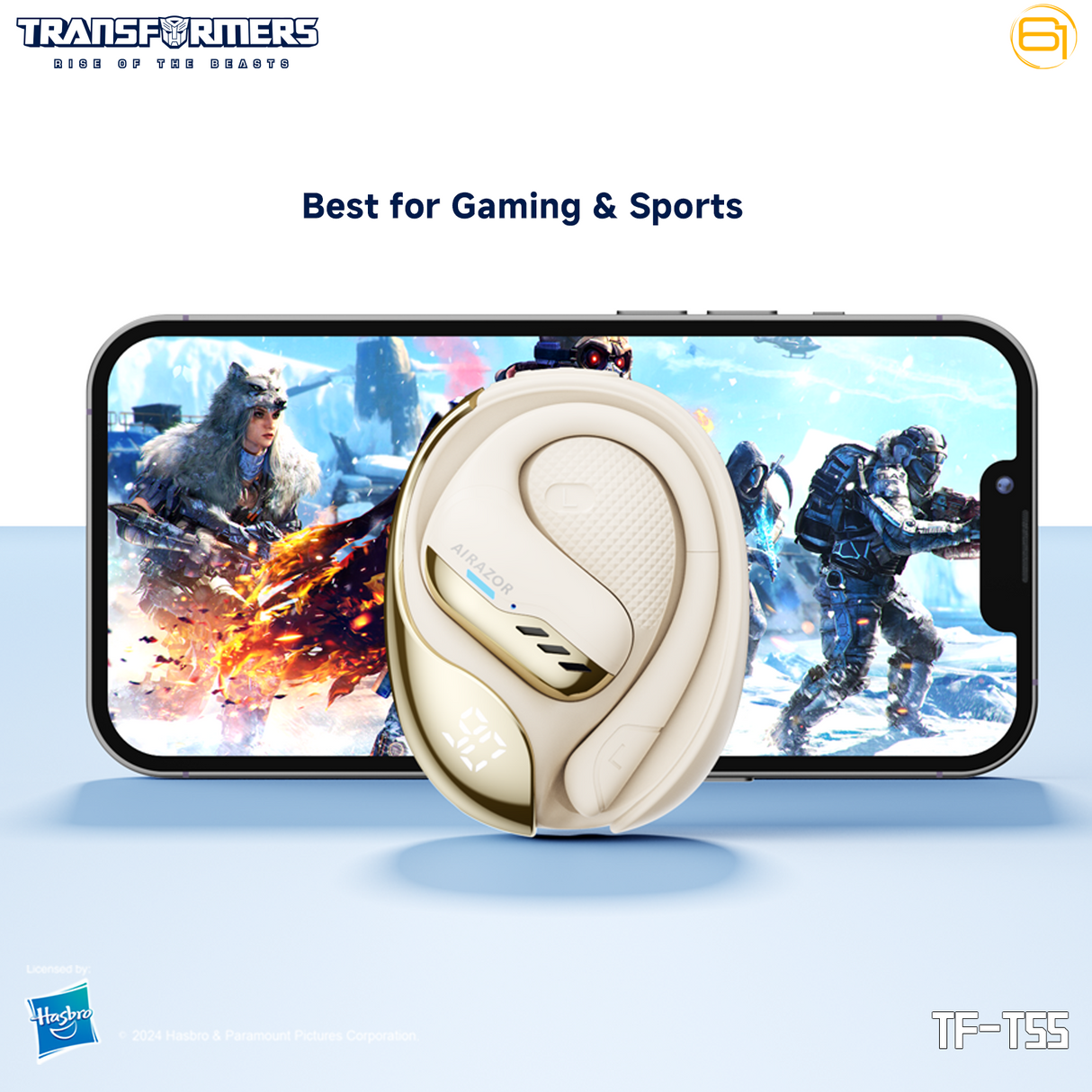 Transformers TF-T55 Open-Back Bluetooth Wireless Earbuds, Sleek Wing-Like Design Passive Noise Cancelling In-Ear Cool HiFi Calling Dual Modes Sports Earphones LED Display