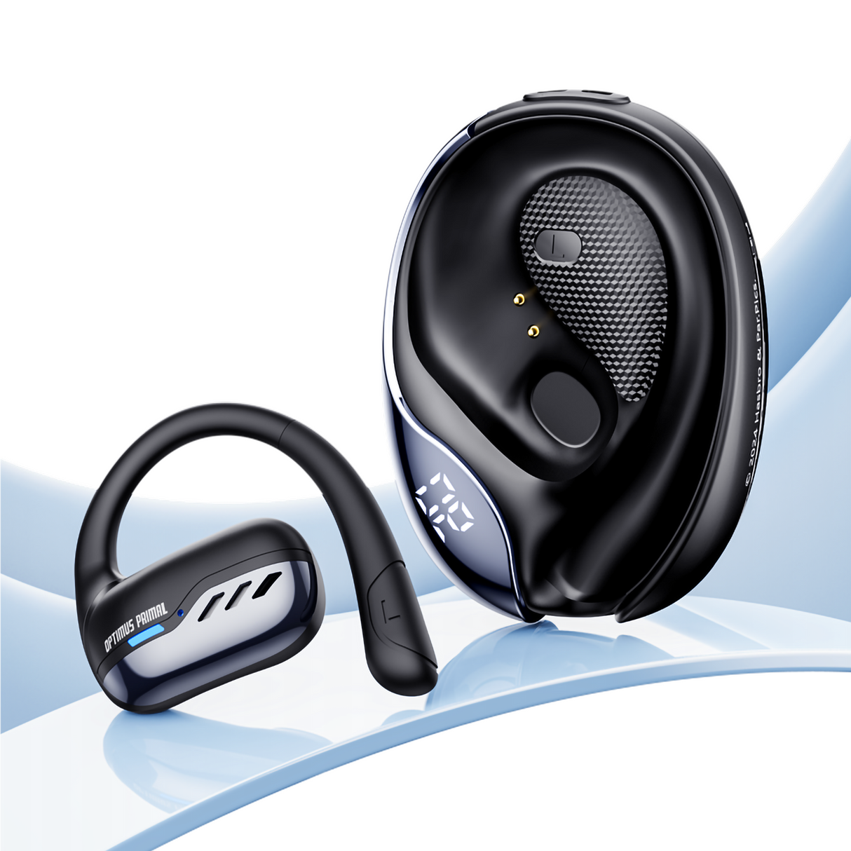 Transformers TF-T55 Open-Back Bluetooth Wireless Earbuds, Sleek Wing-Like Design Passive Noise Cancelling In-Ear Cool HiFi Calling Dual Modes Sports Earphones LED Display