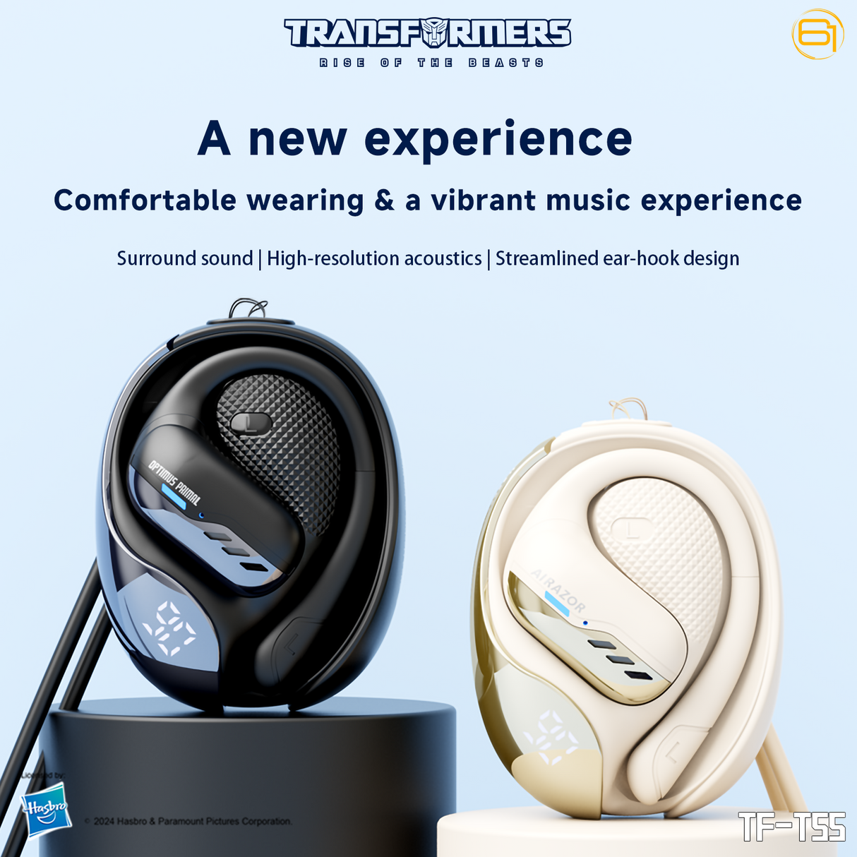 Transformers TF-T55 Open-Back Bluetooth Wireless Earbuds, Sleek Wing-Like Design Passive Noise Cancelling In-Ear Cool HiFi Calling Dual Modes Sports Earphones LED Display