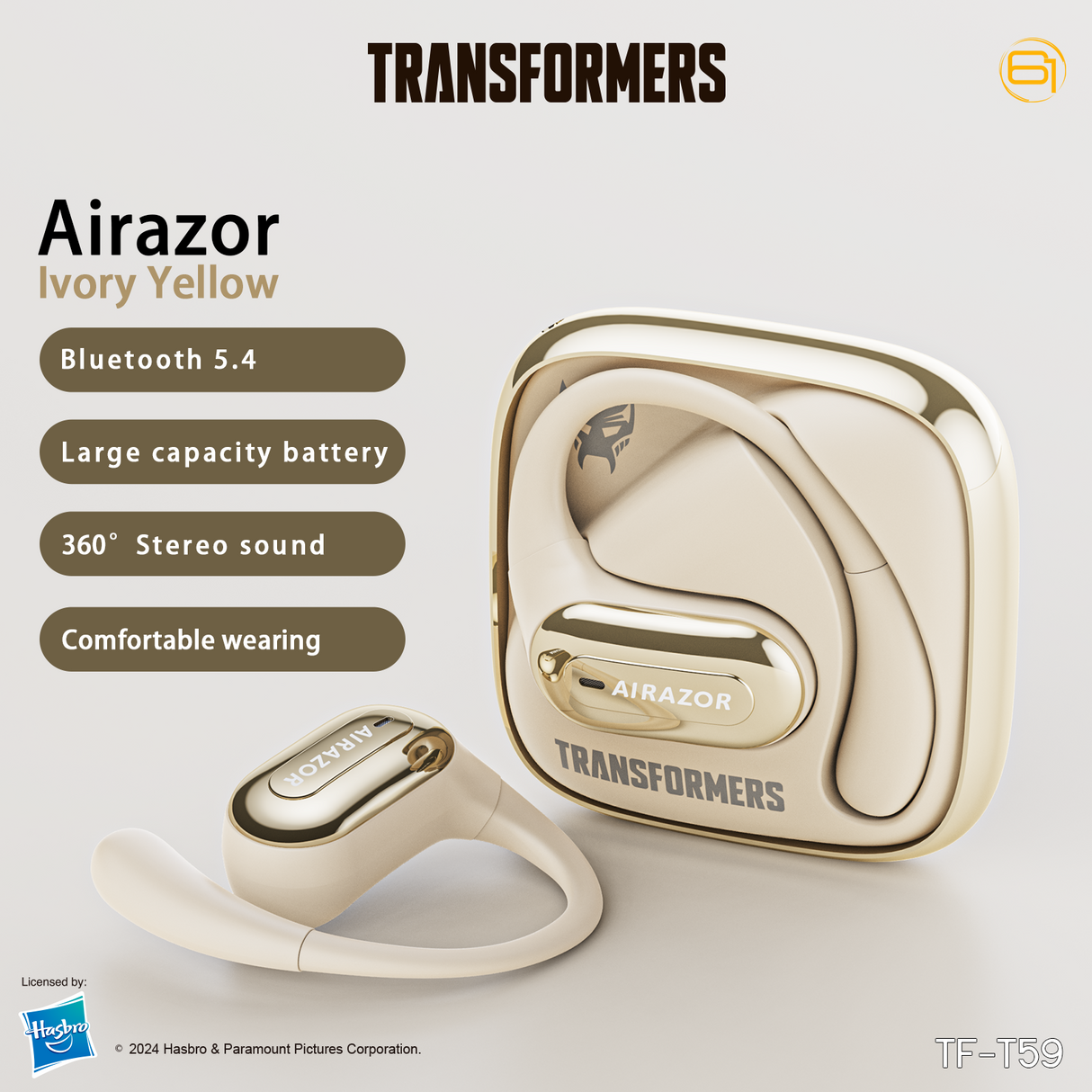 Transformers TF-T59 Ear-Hook True Wireless Bluetooth Earbuds with Mic, Low Latency Game/Music Modes, 13mm Drivers, Secure Fit Sport Headphones, IPX5 Waterproof Deep Bass Sound