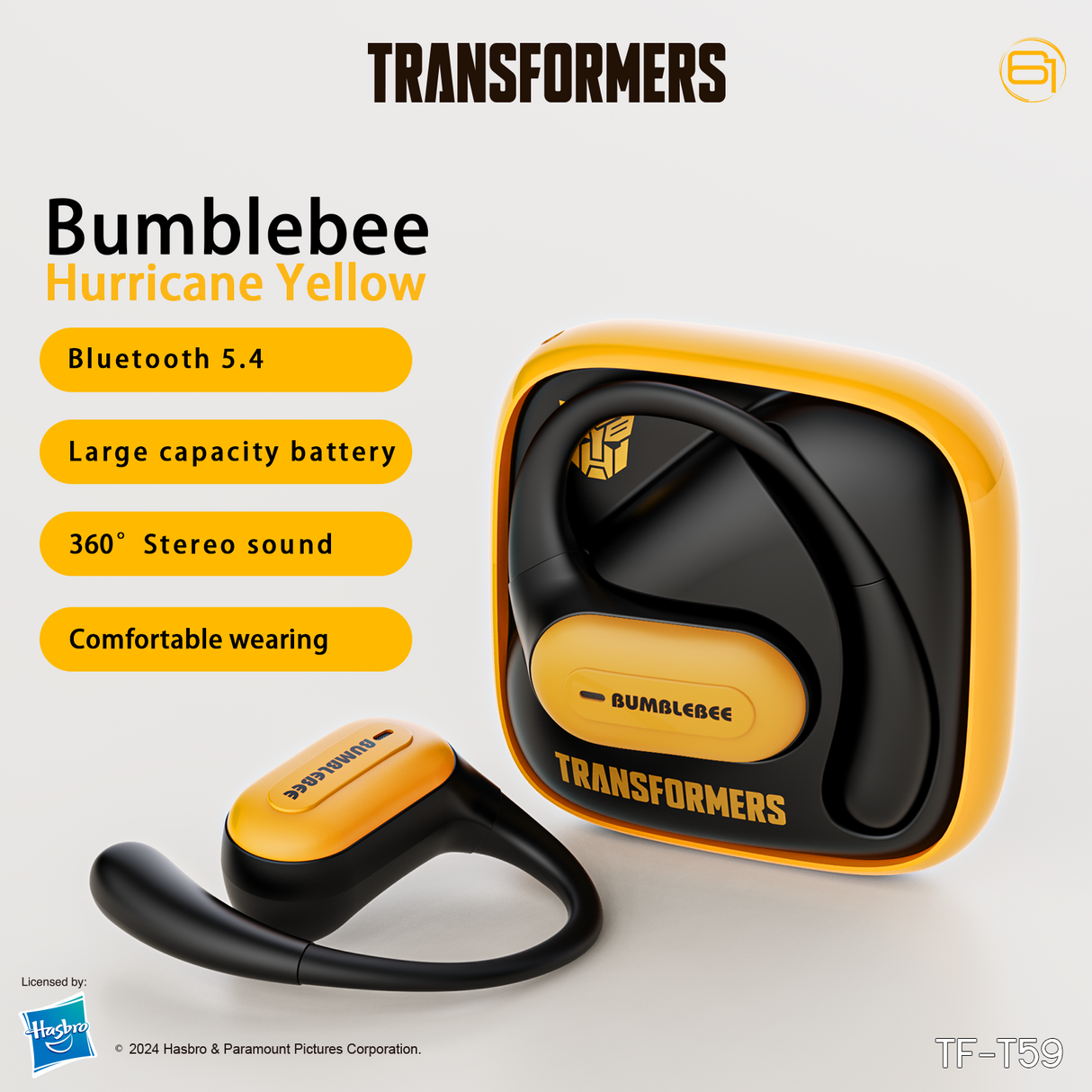 Transformers TF-T59 Ear-Hook True Wireless Bluetooth Earbuds with Mic, Low Latency Game/Music Modes, 13mm Drivers, Secure Fit Sport Headphones, IPX5 Waterproof Deep Bass Sound