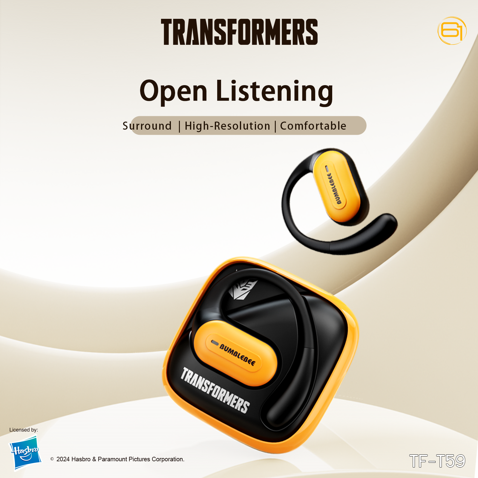 Transformers TF-T59 Ear-Hook True Wireless Bluetooth Earbuds with Mic, Low Latency Game/Music Modes, 13mm Drivers, Secure Fit Sport Headphones, IPX5 Waterproof Deep Bass Sound