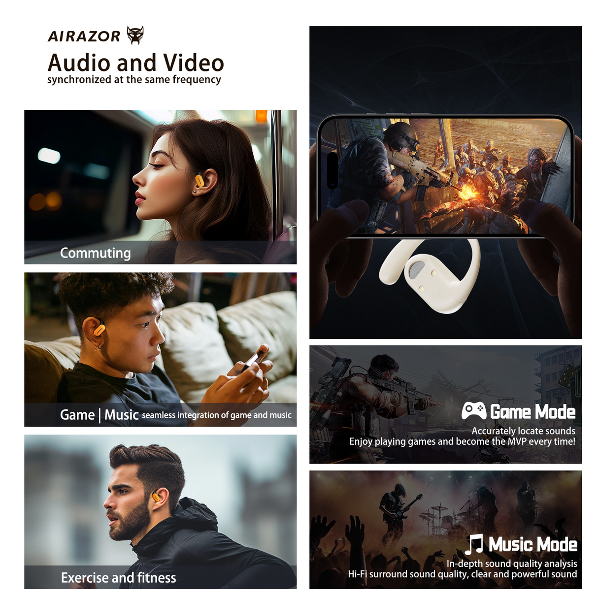 Transformers TF-T59 Ear-Hook True Wireless Bluetooth Earbuds with Mic, Low Latency Game/Music Modes, 13mm Drivers, Secure Fit Sport Headphones, IPX5 Waterproof Deep Bass Sound