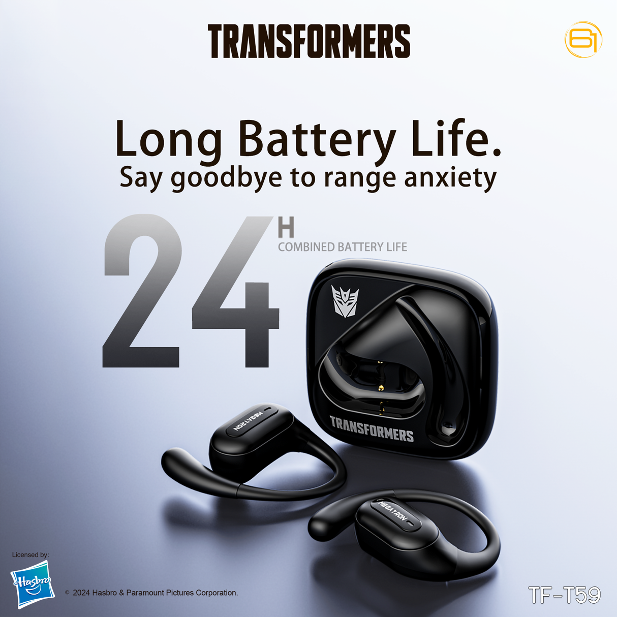 Transformers TF-T59 Ear-Hook True Wireless Bluetooth Earbuds with Mic, Low Latency Game/Music Modes, 13mm Drivers, Secure Fit Sport Headphones, IPX5 Waterproof Deep Bass Sound