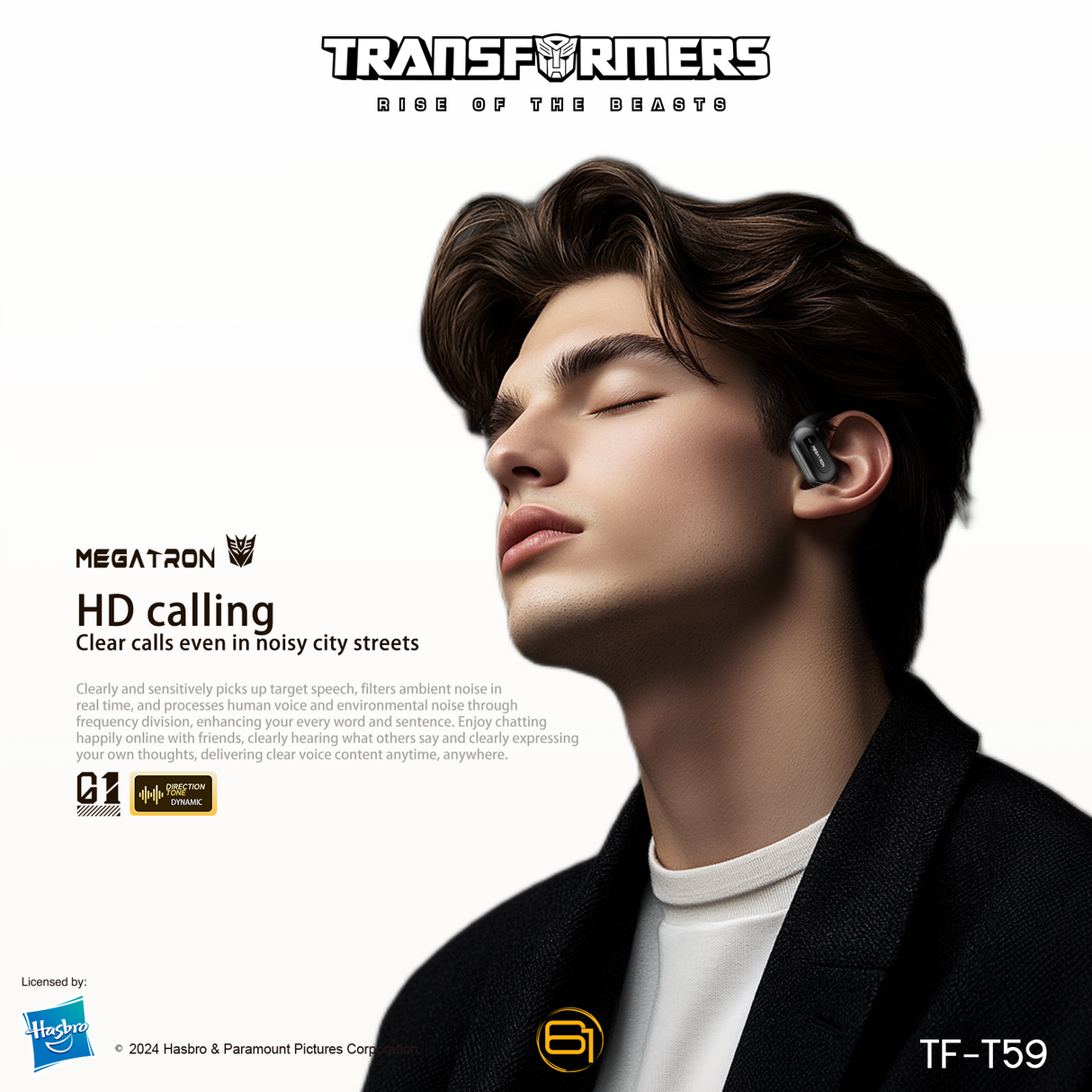 Transformers TF-T59 Ear-Hook True Wireless Bluetooth Earbuds with Mic, Low Latency Game/Music Modes, 13mm Drivers, Secure Fit Sport Headphones, IPX5 Waterproof Deep Bass Sound