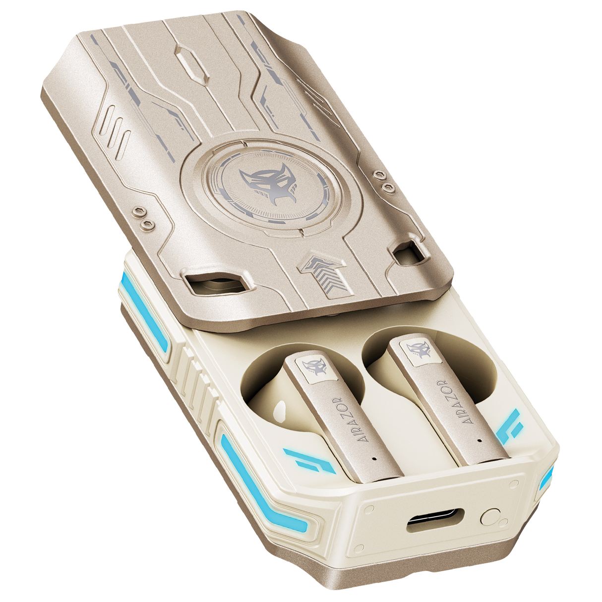 Transformers TF-T76 True Wireless Bluetooth 6.0 Earbuds with Mic, Mecha Zinc Alloy Armor Case, Low-Latency Game/Music Modes, Hi-Fi 13mm Drivers, HD Calling, 40H Total Playtime