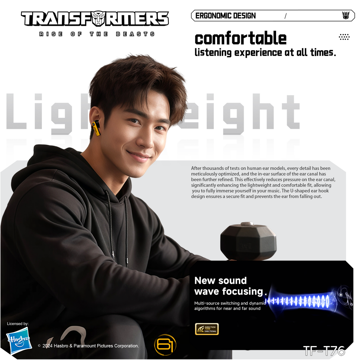 Transformers TF-T76 True Wireless Bluetooth 6.0 Earbuds with Mic, Mecha Zinc Alloy Armor Case, Low-Latency Game/Music Modes, Hi-Fi 13mm Drivers, HD Calling, 40H Total Playtime