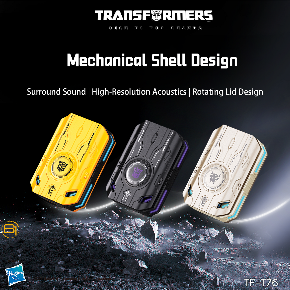 Transformers TF-T76 True Wireless Bluetooth 6.0 Earbuds with Mic, Mecha Zinc Alloy Armor Case, Low-Latency Game/Music Modes, Hi-Fi 13mm Drivers, HD Calling, 40H Total Playtime