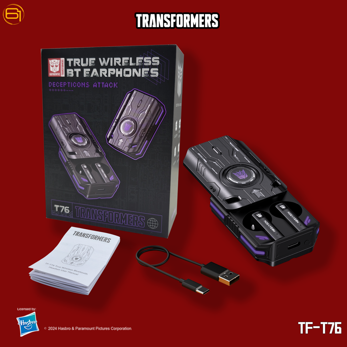 Transformers TF-T76 True Wireless Bluetooth 6.0 Earbuds with Mic, Mecha Zinc Alloy Armor Case, Low-Latency Game/Music Modes, Hi-Fi 13mm Drivers, HD Calling, 40H Total Playtime