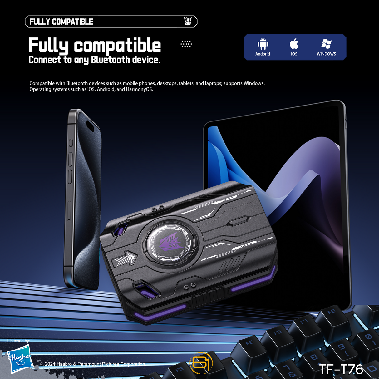 Transformers TF-T76 True Wireless Bluetooth 6.0 Earbuds with Mic, Mecha Zinc Alloy Armor Case, Low-Latency Game/Music Modes, Hi-Fi 13mm Drivers, HD Calling, 40H Total Playtime