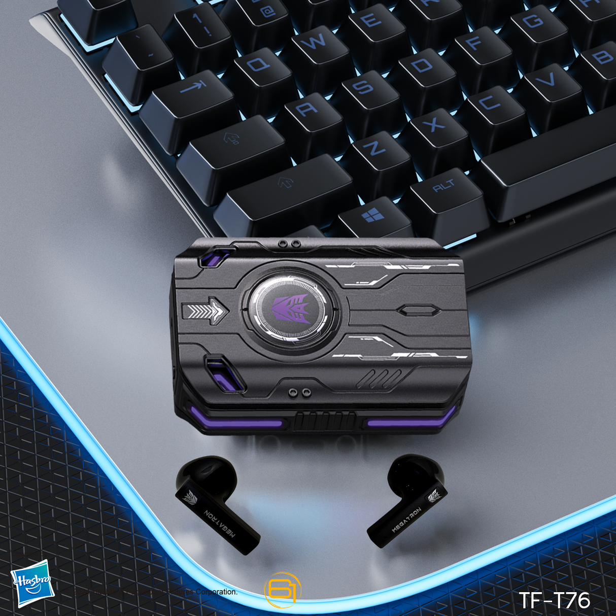 Transformers TF-T76 True Wireless Bluetooth 6.0 Earbuds with Mic, Mecha Zinc Alloy Armor Case, Low-Latency Game/Music Modes, Hi-Fi 13mm Drivers, HD Calling, 40H Total Playtime