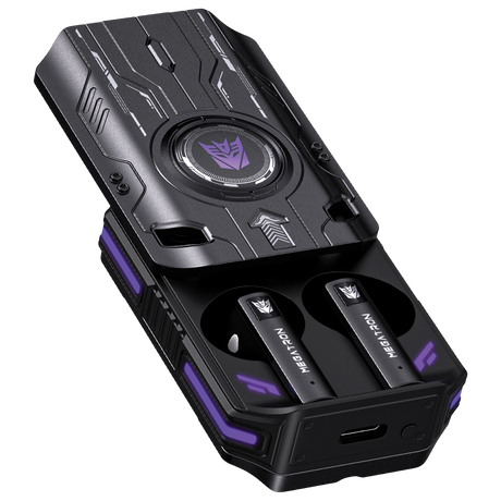Transformers TF-T76 True Wireless Bluetooth 6.0 Earbuds with Mic, Mecha Zinc Alloy Armor Case, Low-Latency Game/Music Modes, Hi-Fi 13mm Drivers, HD Calling, 40H Total Playtime