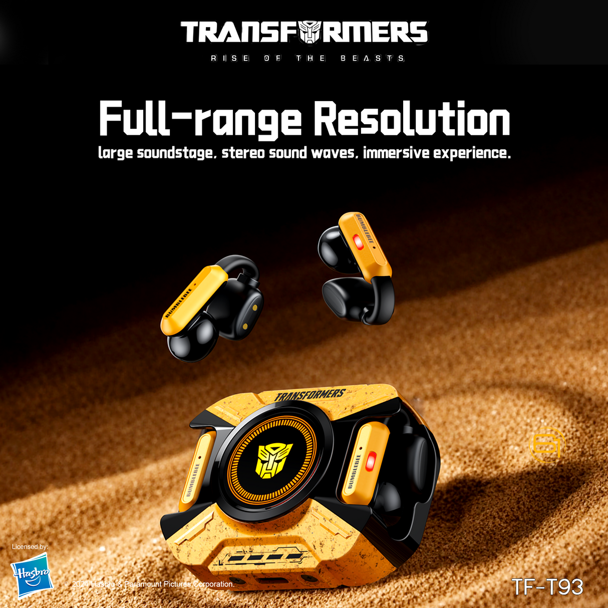 Transformers TF-T93 Ear-Clip True Wireless Bluetooth 6.0 Earbuds with Mic, Zinc Alloy Armor Case, Low Latency Game/Music Modes, Hi-Fi 12mm Drivers, Secure Fit Sports Earphones