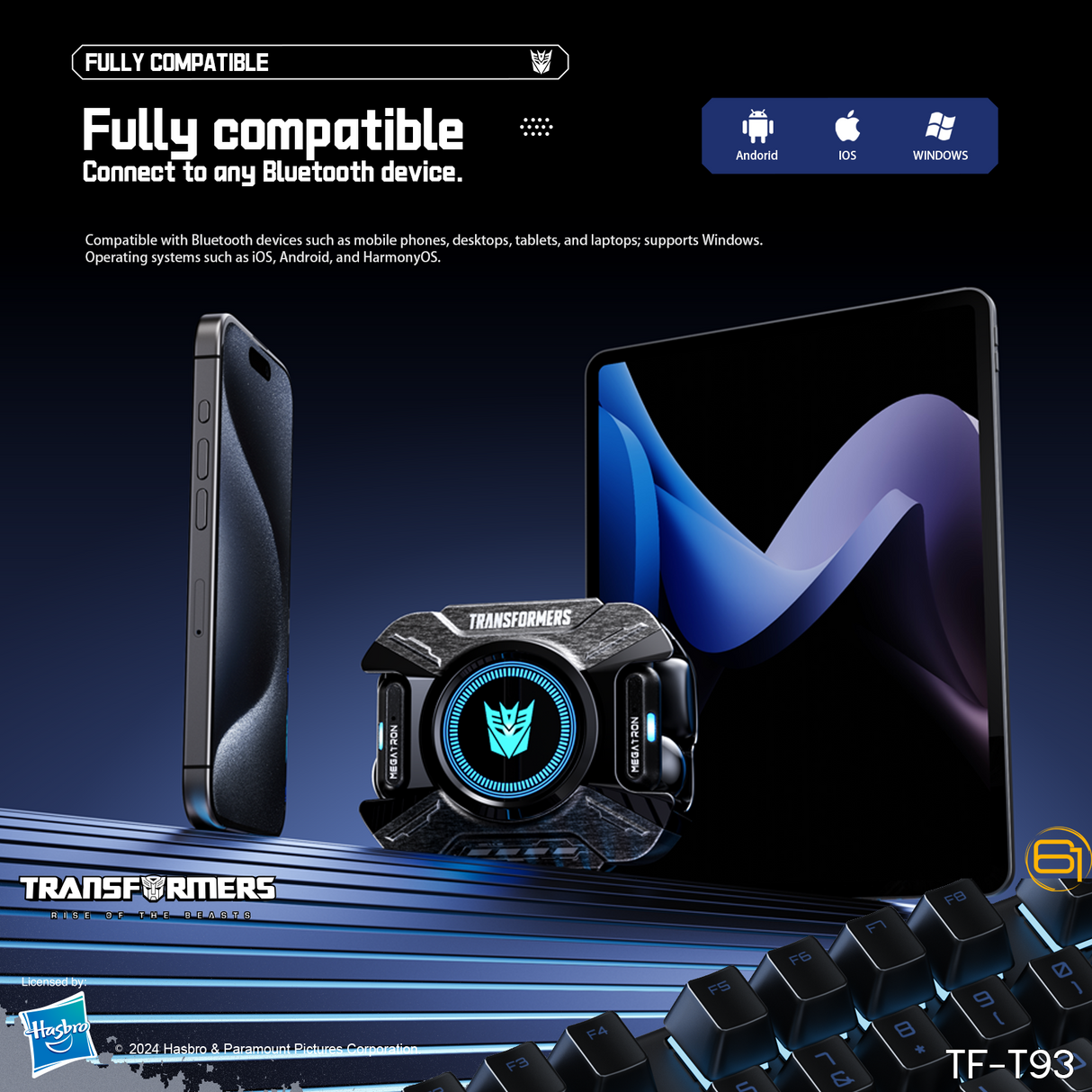 Transformers TF-T93 Ear-Clip True Wireless Bluetooth 6.0 Earbuds with Mic, Zinc Alloy Armor Case, Low Latency Game/Music Modes, Hi-Fi 12mm Drivers, Secure Fit Sports Earphones