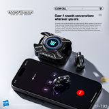 Transformers TF-T93 Ear-Clip True Wireless Bluetooth 6.0 Earbuds with Mic, Zinc Alloy Armor Case, Low Latency Game/Music Modes, Hi-Fi 12mm Drivers, Secure Fit Sports Earphones
