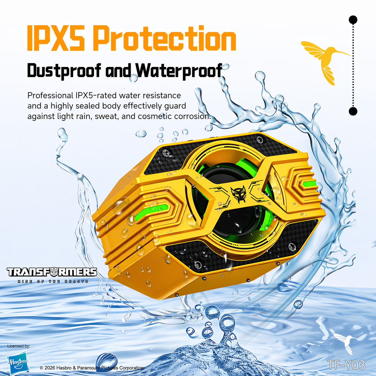 Transformers TF-Y03 CoreBlock Design Bluetooth TWS Speaker 5W Portable Wireless IPX5 Waterproof, 5H Playtime Deep Bass, Stereo Pairing, Built-in Mic, AUX/TF Card