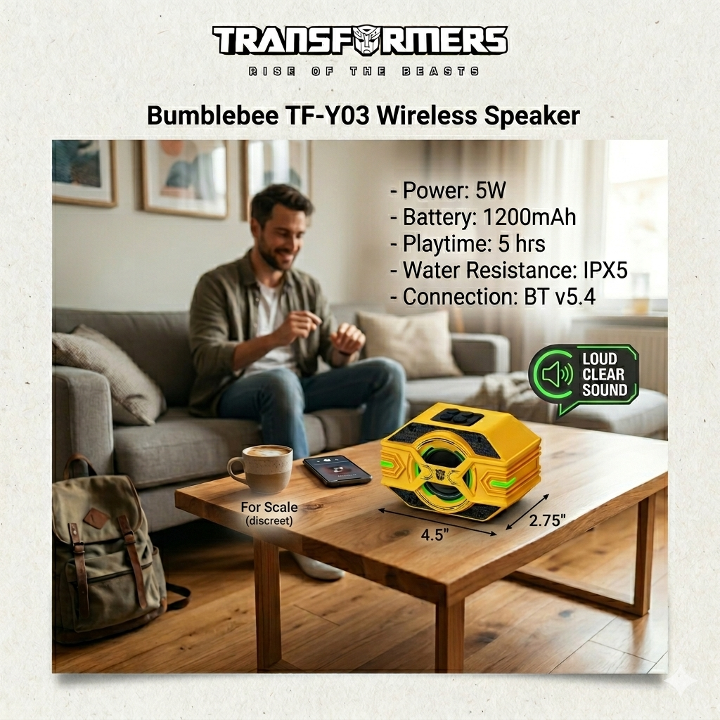 Transformers TF-Y03 CoreBlock Design Bluetooth TWS Speaker 5W Portable Wireless IPX5 Waterproof, 5H Playtime Deep Bass, Stereo Pairing, Built-in Mic, AUX/TF Card