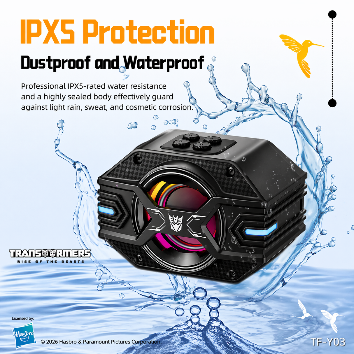 Transformers TF-Y03 CoreBlock Design Bluetooth TWS Speaker 5W Portable Wireless IPX5 Waterproof, 5H Playtime Deep Bass, Stereo Pairing, Built-in Mic, AUX/TF Card