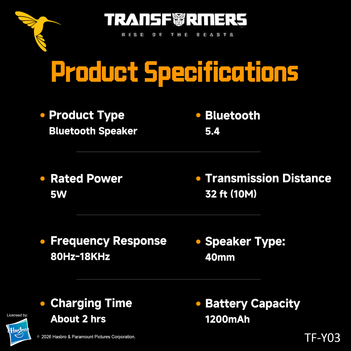 Transformers TF-Y03 CoreBlock Design Bluetooth TWS Speaker 5W Portable Wireless IPX5 Waterproof, 5H Playtime Deep Bass, Stereo Pairing, Built-in Mic, AUX/TF Card