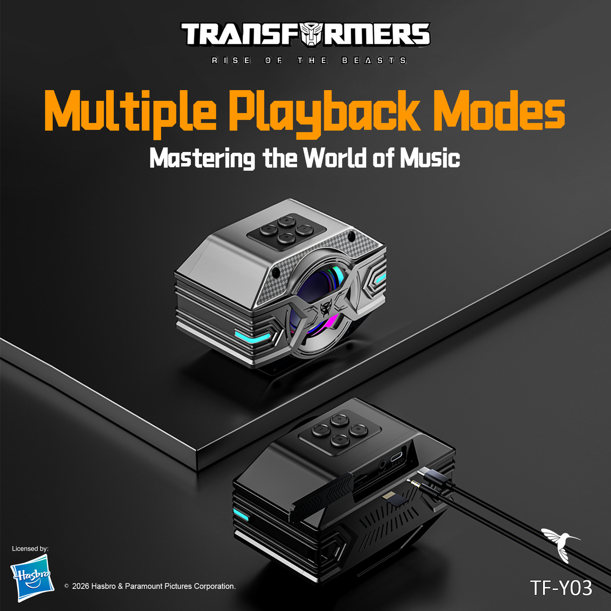 Transformers TF-Y03 CoreBlock Design Bluetooth TWS Speaker 5W Portable Wireless IPX5 Waterproof, 5H Playtime Deep Bass, Stereo Pairing, Built-in Mic, AUX/TF Card