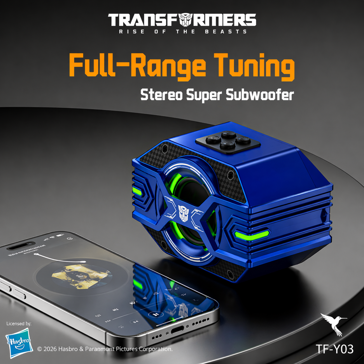Transformers TF-Y03 CoreBlock Design Bluetooth TWS Speaker 5W Portable Wireless IPX5 Waterproof, 5H Playtime Deep Bass, Stereo Pairing, Built-in Mic, AUX/TF Card