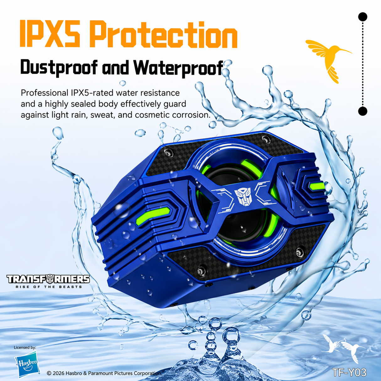 Transformers TF-Y03 CoreBlock Design Bluetooth TWS Speaker 5W Portable Wireless IPX5 Waterproof, 5H Playtime Deep Bass, Stereo Pairing, Built-in Mic, AUX/TF Card