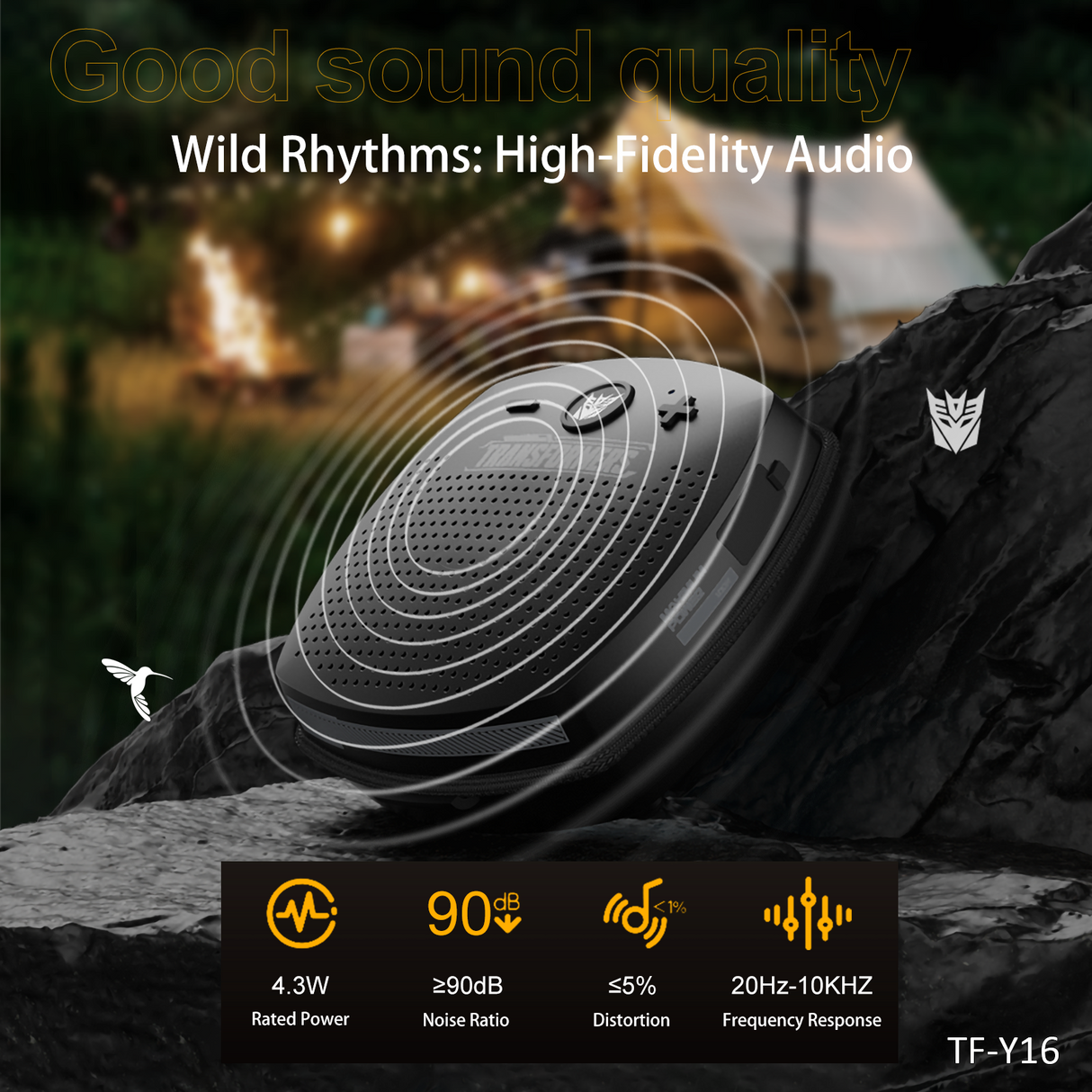 Transformers TF-Y16 FlexCube Design Bluetooth Speaker 45mm 4.3W Portable TWS Wireless Speaker IPX5 Waterproof, TWS Stereo Pairing, Built-in Mic