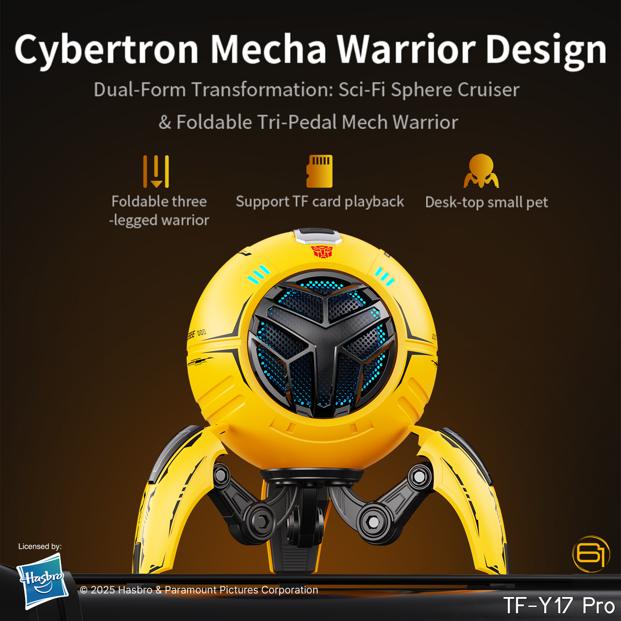 Transformers TF-Y17Pro Mecha Bluetooth TWS Speaker, 10W Hi-Fi 57mm Driver, Portable RGB Speaker with Detachable Foldable Tri-Pedal Stand, 2000mAh, Gaming Desk Décor Autobots
