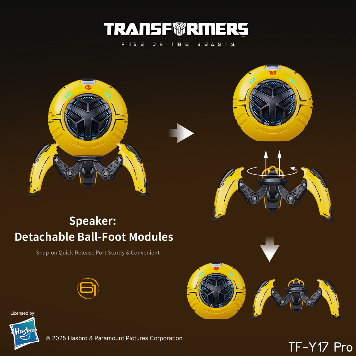 Transformers TF-Y17Pro Mecha Bluetooth TWS Speaker, 10W Hi-Fi 57mm Driver, Portable RGB Speaker with Detachable Foldable Tri-Pedal Stand, 2000mAh, Gaming Desk Décor Autobots