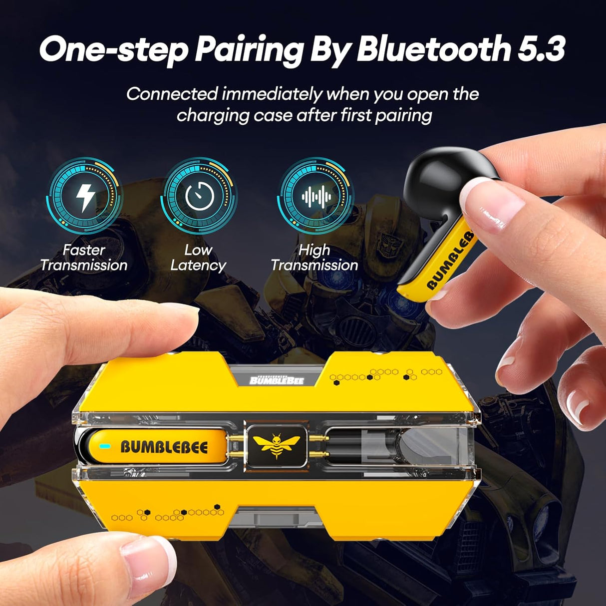 Transformers TF-T01 True Wireless Earbuds Wireless Bluetooth 5.4 Ear Buds Deep Bass Sound Earbud with Smart Noise Cancelling Mic IPX5 Waterproof in Ear Earphones for Android iOS Blue