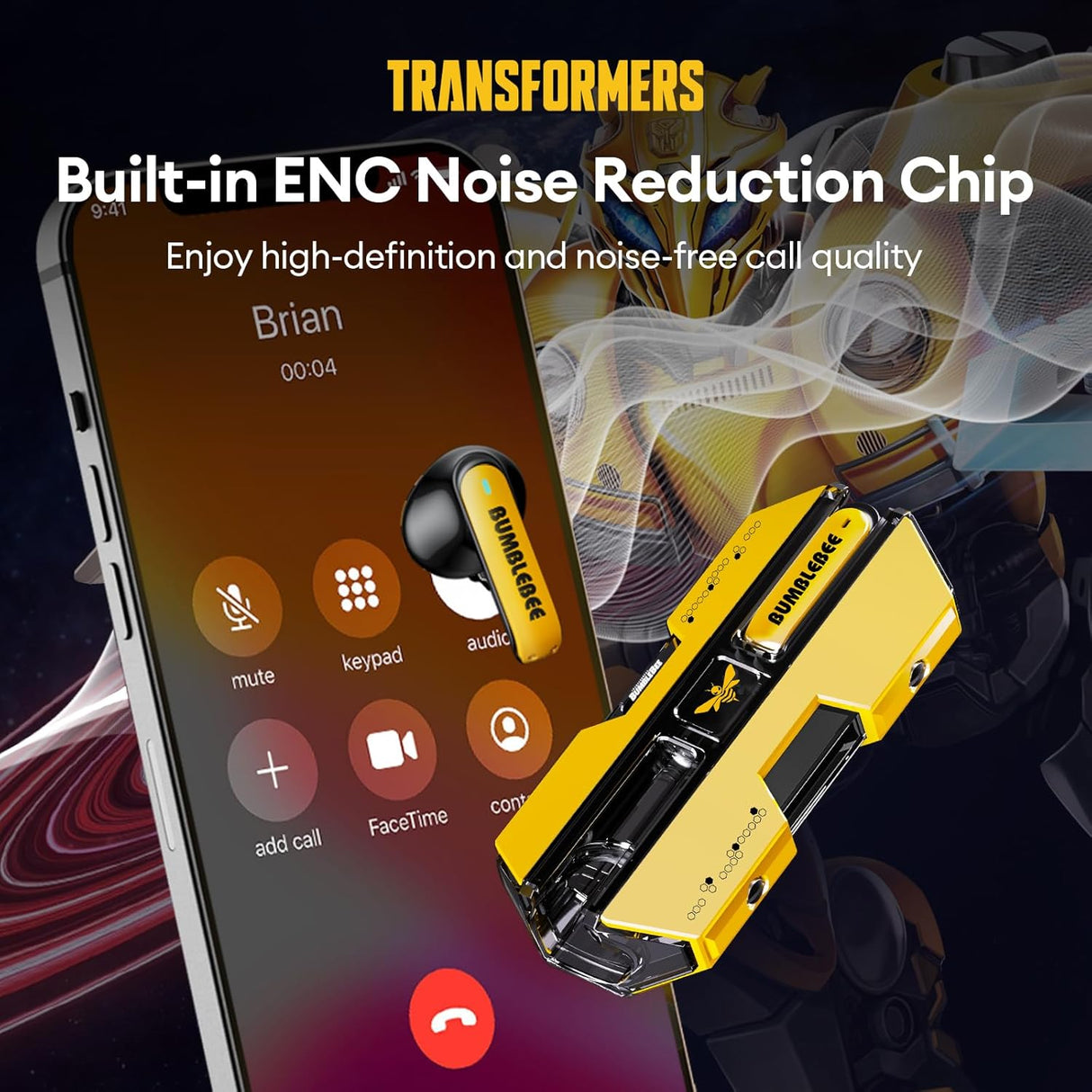 Transformers TF-T01 True Wireless Earbuds Wireless Bluetooth 5.4 Ear Buds Deep Bass Sound Earbud with Smart Noise Cancelling Mic IPX5 Waterproof in Ear Earphones for Android iOS Blue